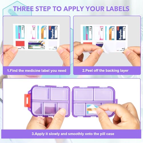 Image of Travel Pill Organizer with 189 Labels, 10 Compartments Pill Travel Case Travel Medicine Organizer Purse Essentials Travel Daily Pill Container Mini Pill Case(Purple, 1 Pack)