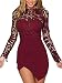 YOINS Women Dress Sexy Bodycon Crochet Lace Wrap Front Long Sleeves Mini Dress Burgundy XL