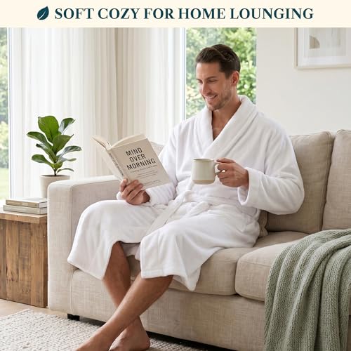 Image of PAVILIA Mens Soft Robe Bathrobe for Men, Lightweight Fleece Male Robe Long Bath Shower Spa