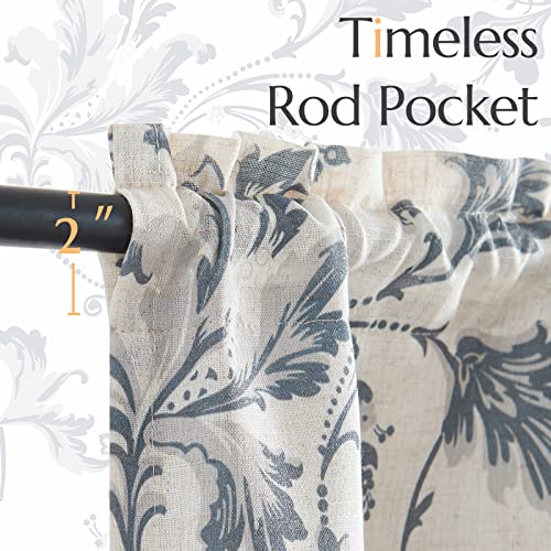 Jinchan JC009DYMVIC-5016C02 Linen Valance Curtain Farmhouse Window Decor Floral Print Valance For Kitchen Living Room Double Layer Blackout Valance 16 Inches Rustic Window Treatment 1 Panel Rod Pocket Blue thumb #3