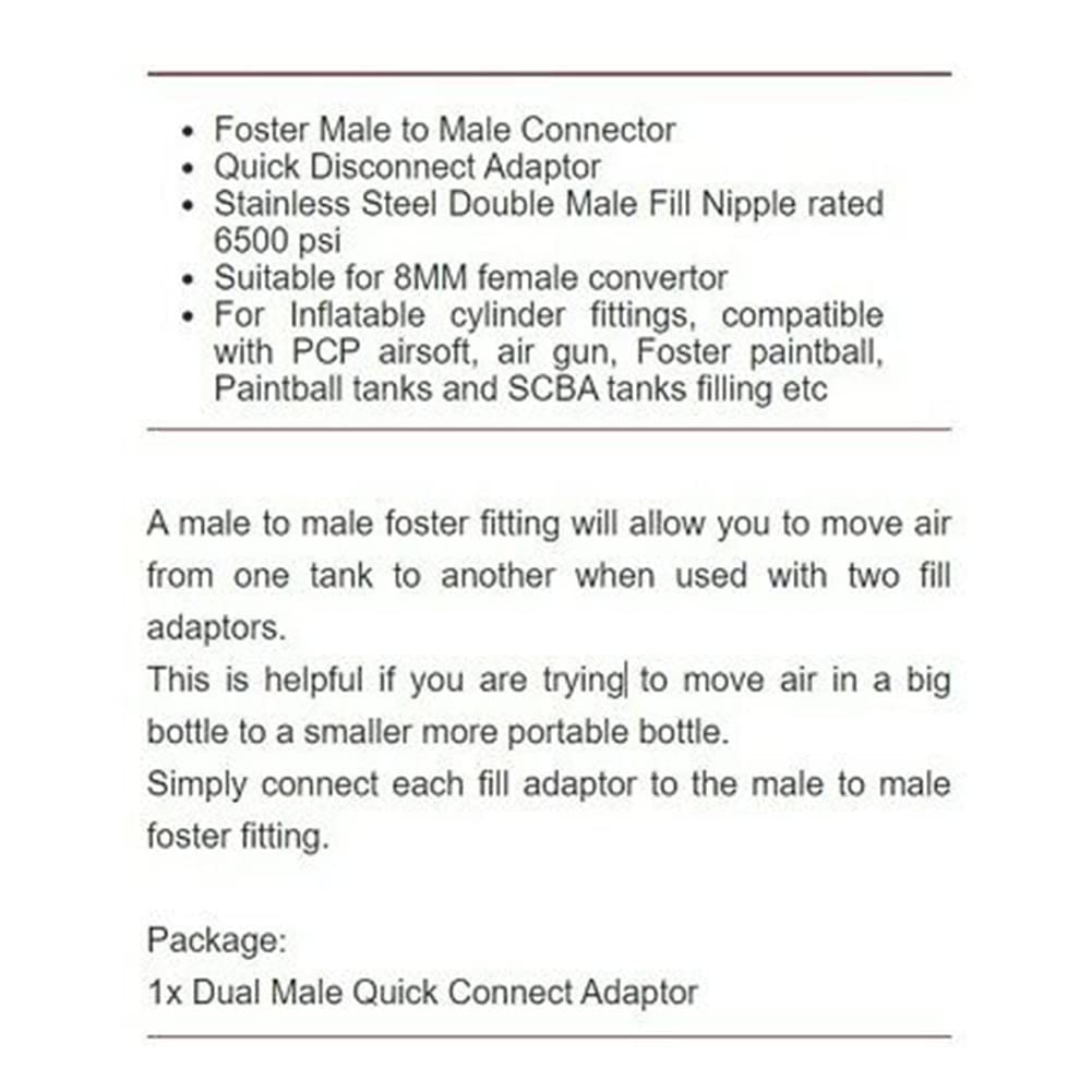 NC Doppelmännlicher Schnelltrennkupplungsadapter, Edelstahl-Luftfüllstation, Werkzeugbeschläge, 8 mm Dual-Stecker, Schnellverbindungsadapter, Foster Fitting Edelstahl