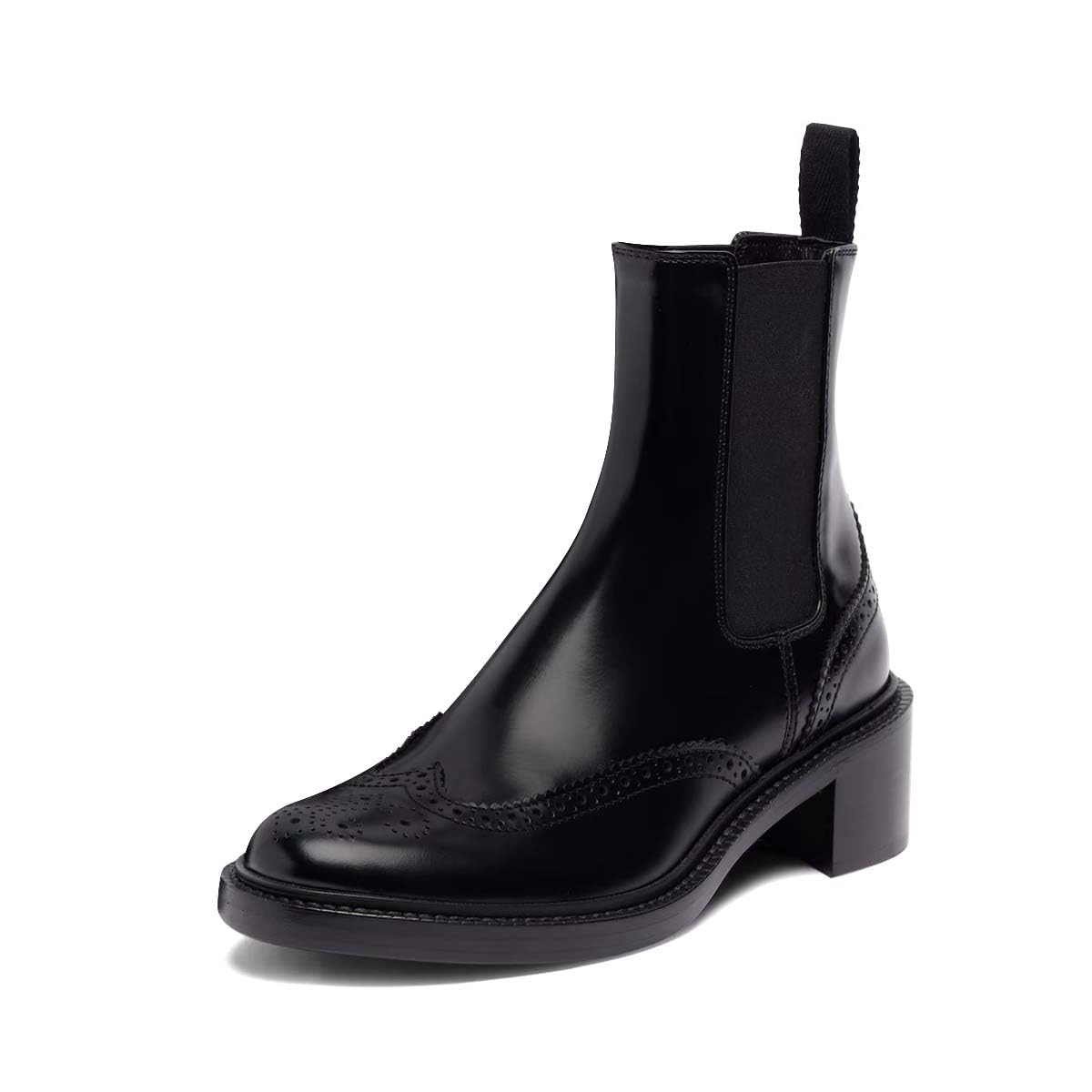 miss left Women Wingtip Brogue Stretchy Pull on Chelsea Boots Round Toe Block Low Heel Comfy Daily Outfit