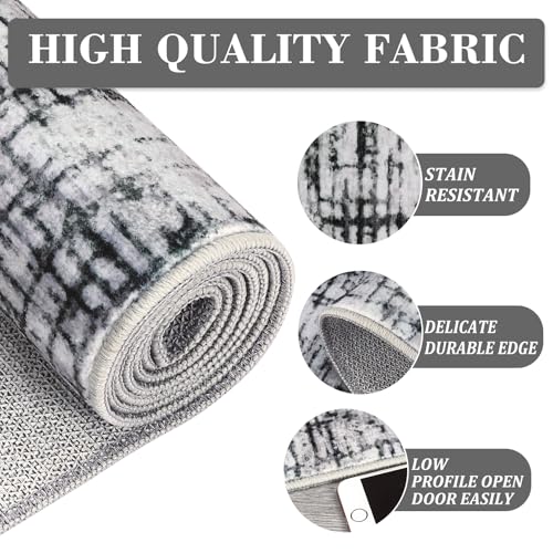 COZYLOOM Washable Runner Rug 2x6 Runner Modern Rug Non Slip Kitchen Rug Abstract Farmhouse Low Pile Entryway Rug Soft Bathroom Rugs Stain Resistant Carpet for Bedroom Hallway Laundry 2'x6' Grey