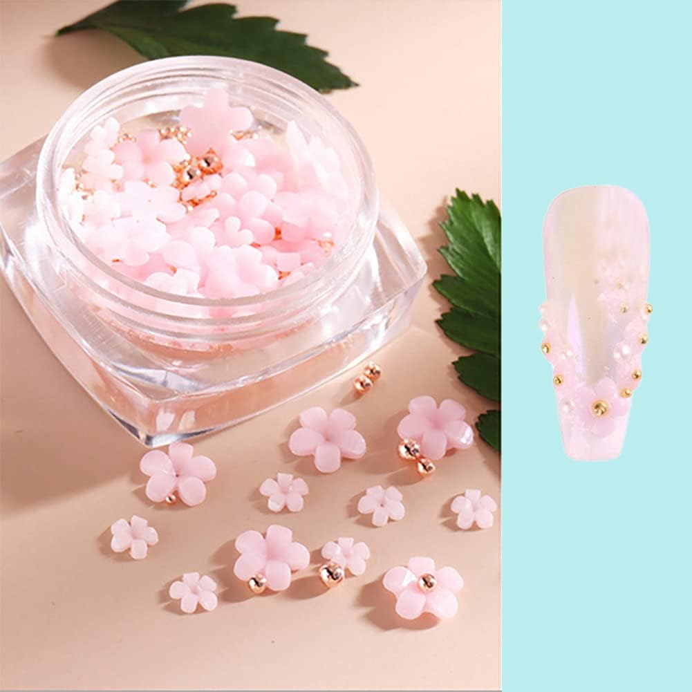 Bloem Nail Art Charms 40 stks Bloemen Enkele Kleine Stalen Ballen Nail Kit Acryl Hars Nail Art Studs Manicures Nail Accessoires voor Vrouwen Meisjes (Roze)
