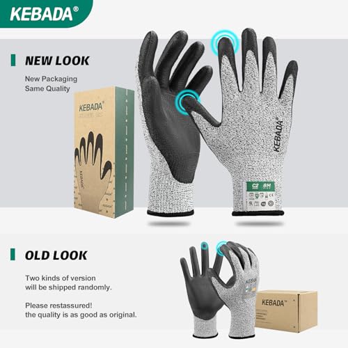 Image of Kebada C2 Cut Resistant Gloves, ANSI A2, PU Coated, Touchscreen, 6 Pairs | Bulk Pack, Breathable, Secure Grip, Recycled PET, Safety Work Gloves for Fishing, Woodworking, DIY, Gardening and Warehouse