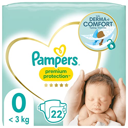 Pampers Couches Premium Protection Taille 0 ( 3 kg), 22 Couches Bébé, Notre N°1 Pour La Protection Des Peaux Sensibles, Convient aux Nouveau-nés