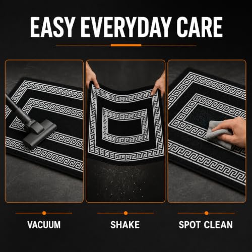 Image of Matz&More Greek Double Line Floor Mat | 40x60 CM | Black White | Nylon Tufted Gel Baking Anti-Slip | Doormat for Home Entrance, Kitchen & Bedroom