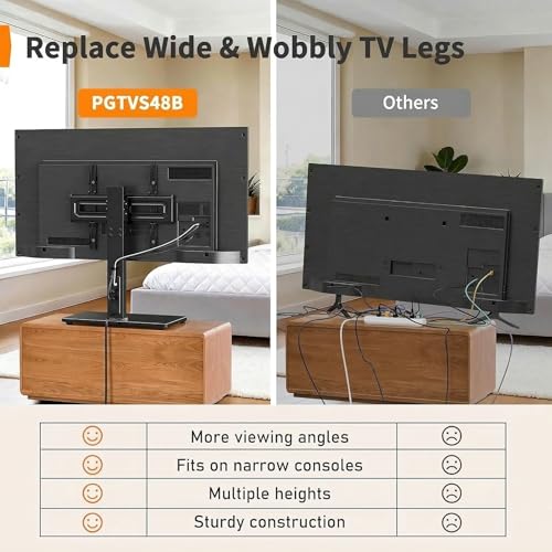 Image of Perlegear Swivel TV Stand with Power Outlet for 32-72 inch TVs up to 99 lbs | Stable Tempered Glass Base, Universal TV Stand Base with Tilt, 9 height adjustments,cable management, max VESA 600x400mm