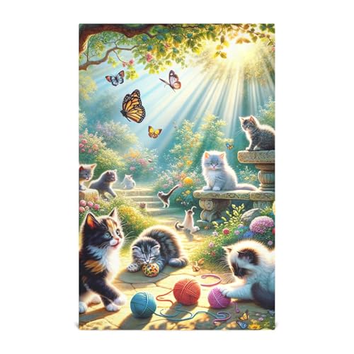 ODAWA Cute Garden Kittens Dish Towels Kitchen Hanging Towels DishCloths for Kitchen, 6 Pack
