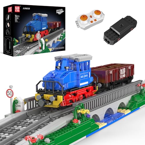 Mould King Diesel Locomotive Train with A Bridge Building Kit, RC Control Internal Combustion Locomotive, ESU KG230 Scale Model with Train Tracks for Adults Kids Girls Boys (1117 Pieces)