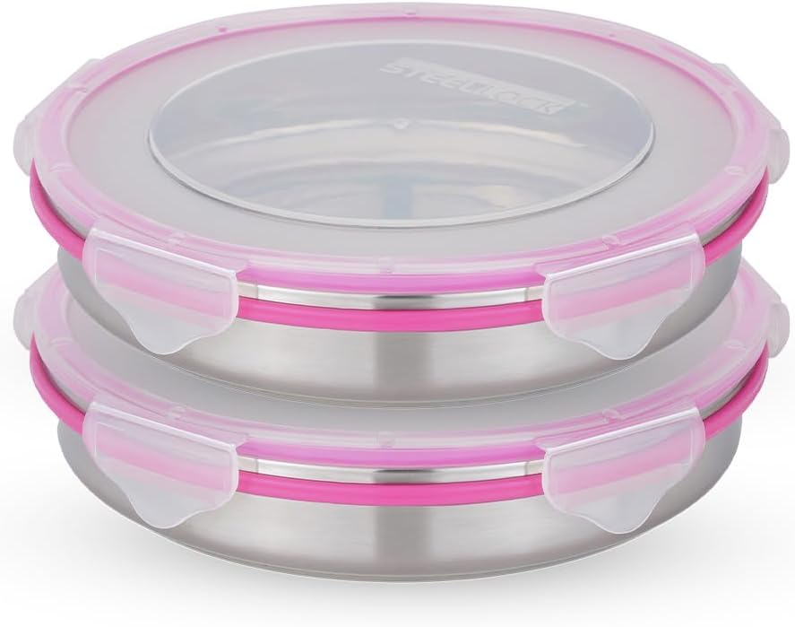 STEELLOCK Stainless Steel Airtight Container with Lid | Leakproof, BPA-Free, Durable Kitchen Storage | Multipurpose Food Storage Containers for Kitchen | SL-1500-set of 2, 750ml each, Pink