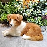 Realistic Plush Dog Stuffed Animal, Large Handmade Pet Replica, Cream and White, 18 Inch Height, 17 Inch Length, Customizable Design (Horizontal Border Collie)