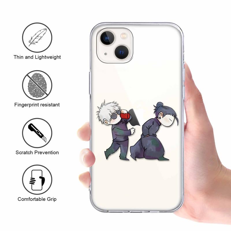 LYUBFDC 2 Stück Handyhülle Für IPhone 13/iPhone 14 Hülle 6.1'' Anime Jungs Hülle Gojo Satoru Itadori Yuji Mit Manga Muster Matt Schwarz Schutzhülle Stoßfest TPU Silikon Case Für IPhone13/14, 3