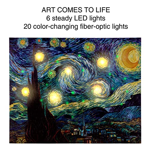 Lighted Wall Art Canvas with Auto Timer - 16x20 Van Gogh Starry Night Printed Artwork with LED and Color-Changing Fiber-Optic Lights by Lavish Home
