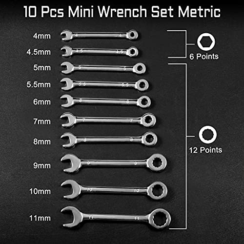 Leontool Small Wrench Set Metric And Sae 20 Pcs Mini Wrenches Open End Box End Wrench Set With Carabiner Clip, Metric 4-11Mm And Sae 5/32 To 7/16 Inch, Ignition Wrenches For Automotive Industry Use #TOP5