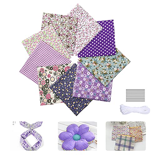 Tela de polialgodón, 9 piezas de 50 x 50 cm, tela de algodón de la serie de patrones mixtos para manualidades, costura, artesanía (morado) Cover