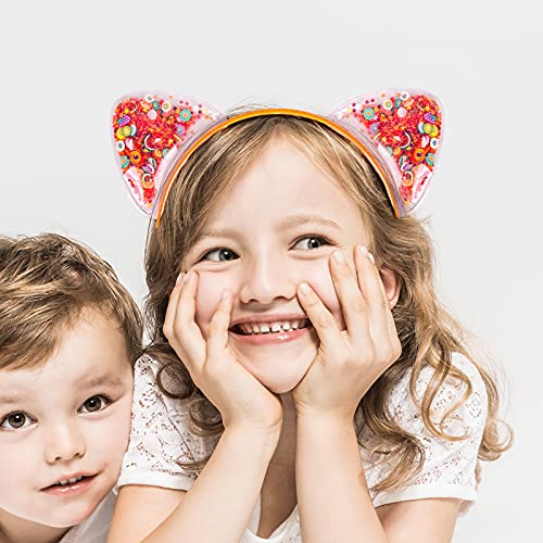 Fishdown Cute Cat Ears Headbands Set For Girls Plastic Headbands For Non-Slip Transparent Cat Ears Headbands Quicksand(7Pcs Per Pack Each Color 1Pcs) #TOP6
