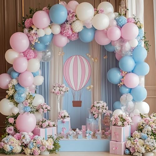 Image of RUBFAC Pink and Blue Balloons 129pcs Different Sizes Pack of 18 12 10 5 Inch, Latex Gender Reveal Balloon Garland Arch Kit for Birthday Party Wedding Anniversary Baby Shower Decoration