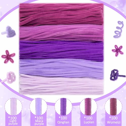 Image of Peryiter 500pcs Pipe Cleaner Craft Pack, Light Purple, 12 Inch