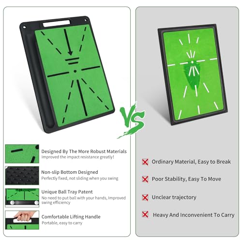 Voxor Golf Swing Training Mat, 13\"x17\" Premium Golf Practice Mat for Swing Detection, Professional Golf Impact Mat with Integrated Ball-Tray, Heavy Duty Non-Slip Rubber Bottom, for Indoor Practice