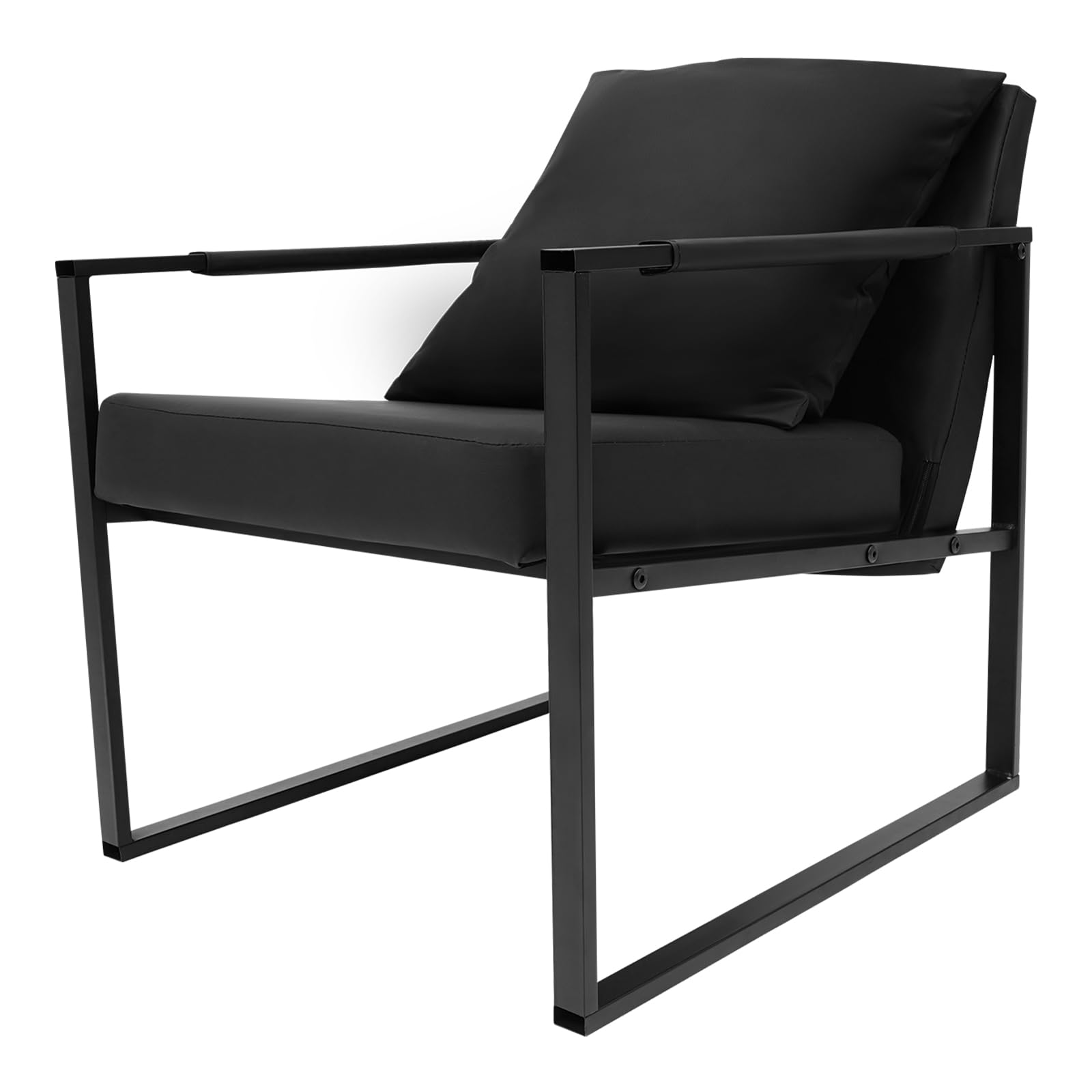 Sillón de salón moderno para el salón, sillón con cojín, diseño ergonómico, funda de piel sintética, cojín de espuma gruesa, marco de metal resistente a los arañazos, oficina, dormitorio, rincón de