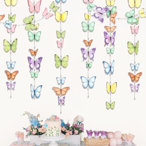 Cheerland Butterfly Garlands Garden Party Decorations Pastel Floral Banner Butterflies Streamers Beads for Birthday Baby Shower Classroom Picnic Bridal Shower Spring Tea Fairy Backdrop Hanging Decor
