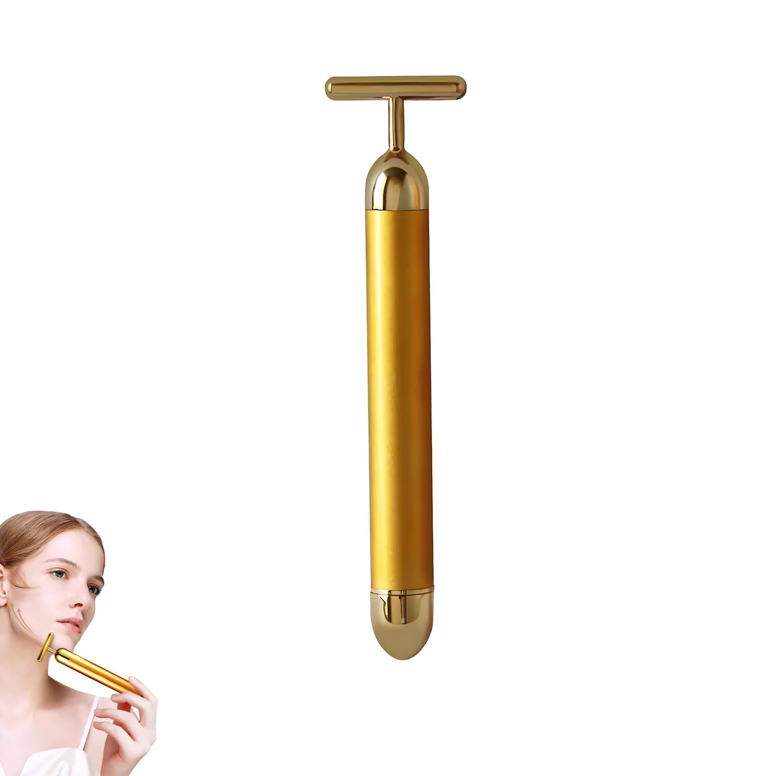 Beauty - Masajeador facial de oro de 24 quilates, en forma de T y rodillo 3D, eléctrico, herramienta de cuidado de la piel para ojos, nariz, cara y cuello, levantamiento facial antienvejecimiento,