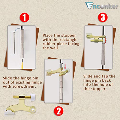 Enconker 4 Pack Hinge Pin Door Stopper Polished Brass, Heavy Duty Door Hinge Stopper Gold Pins Door Stops, Wall Protectors From Door Knobs Convenient Easy Installation Rubber Bumper Tips #TOP3