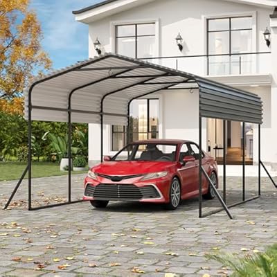 Garvee 10x15 ft Metal Carport with Reinforced Base and Galvanized Steel Roof, Heavy Duty Garage Car Shelter Shade, Outdoor Car Port Canopy