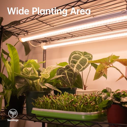 Plant Shelf with Grow Light, 4-Tier Large Grow Light Shelf with Wheels, Stainless Steel, 12-Pack 288W T8 Full Spectrum Grow Lights for Seed Starting(57.4" L x 13.8" W x 59" H)