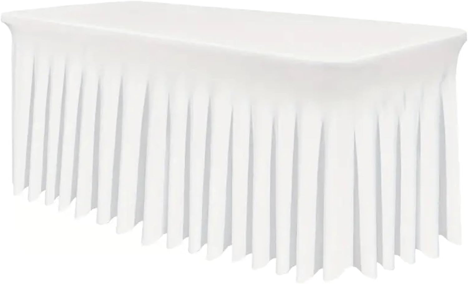 Table Skirt 6ft, Rectangle Table Skirts, Polyester Fitted Table Covers, Table Cloth For 6 Ft Table With Skirt,Spandex Table Cover(White)