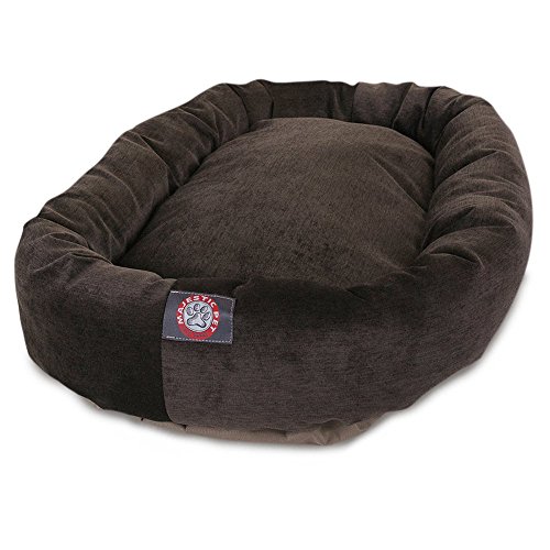 Image of Majestic Pet 32 Inch Micro Velvet Calming Dog Bed Washable - Cozy Soft Round Dog Bed with Spine for Head Support - Fluffy Donut Puppy Mat 32x23x7 (inch) Medium - Storm
