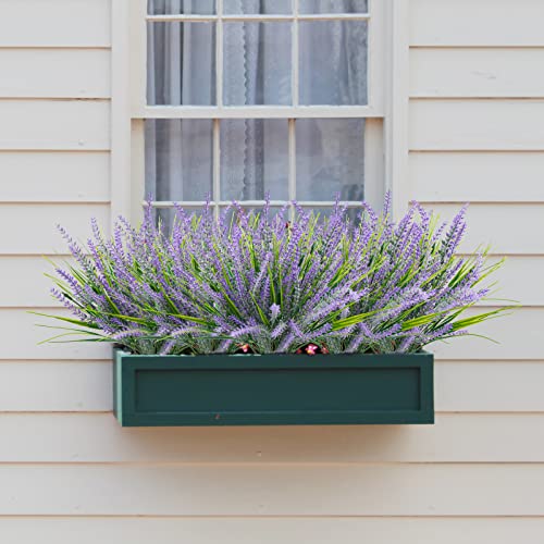 Uieke 6Pcs Outdoor Artificial Lavender Plants, 14.5In Uv Resistant 3Pcs Fake Lavender Flowers With 3 Pcs Faux Grass Greenery Stems For Home Kitchen Hanging Planter Garden Patio Décor Purple #TOP2