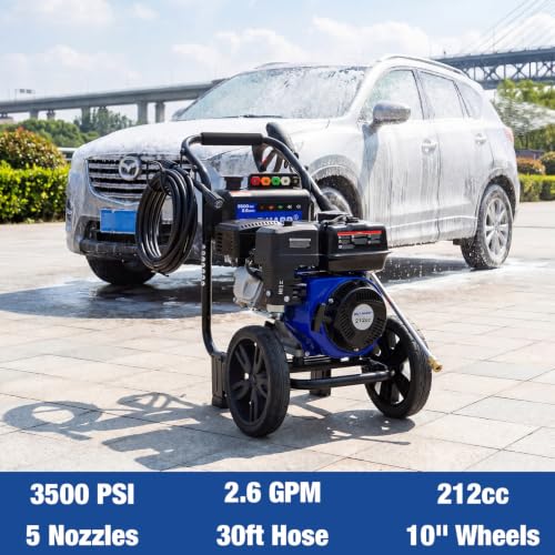 Image of BILT HARD 3500 PSI 2.6 GPM Gas Pressure Washer, 212cc 4-Stroke OHV Engine, Heavy-Duty Power Washer with Spray Gun & Wand, 5 Quick-Connect Nozzle Tips and 30 Ft Steel Braided Hose