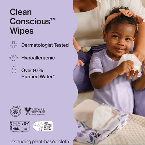 Image of The Honest Company Calm and Cleanse Naturally Scented Wipes, Cleansing, Multi-Tasking, 99% Water Plant Based, Hypoallergenic, Lavender, 240 Count
