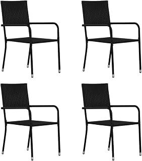 vidaXL 4x Outdoor Dining Chairs Stackable Furniture Outdoor Lawn Patio Seating Kitchen Dining Room Dinner Side Seat Armchair Poly Rattan Black