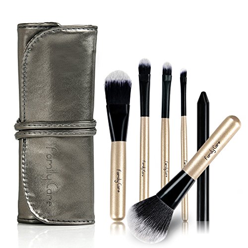 Family Care Makeup Brushes Make up Brushes Set Foundation Blusher Contour Eye Shadow Eyebrow Lip blushes for Powder Cream Concealer Makeup Brushes Kit 6pcs With Bag (Golden Black)