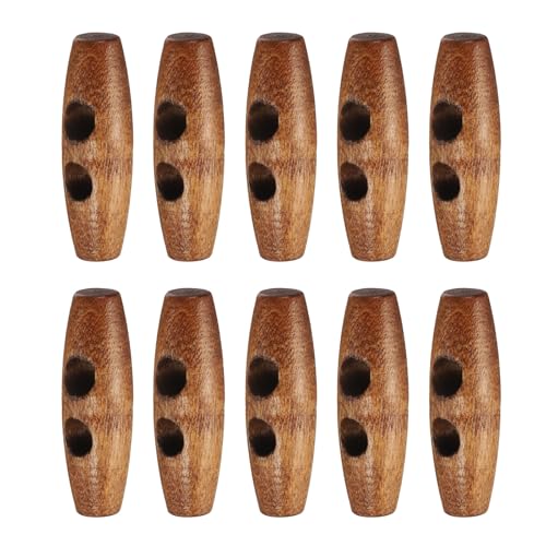 HARFINGTON 10pcs Wooden Toggle Buttons 30mm - 1.2 Wood Olive Sewing Buttons 2-Hole Wood Horn Oval Buttons Sewing Accessories for Coat Sweaters Clothing DIY Craft, Light Brown