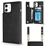 Vofolen Compatible with iPhone 11 Case Wallet Card Holder Lanyard Neck Crossbody Detachable Strap Protective Square Flip Slim Cover Soft PU Leather Double Magnetic Clasp for iPhone 11 6.1inch Black