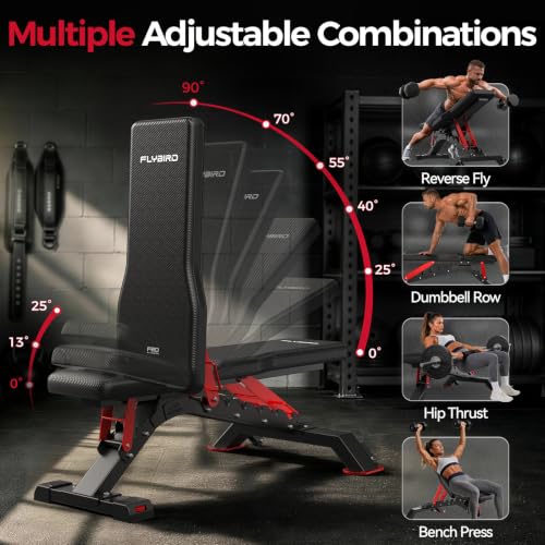 Image of FLYBIRD WB7 Weight Bench, 1300LBS Commercial Adjustable Weight Bench, Workout Bench for Home Gym, Flat Incline Bench Press Heavy Duty Bench with 34'' Extra-Long Backrest and Easy-Roll Wheels