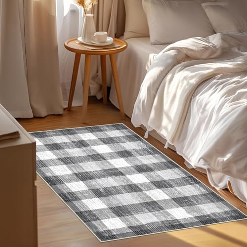 Image of Checkered Area Rug, 2x3, Grey | Washable, Non Slip, Modern Neutral, For Living Room Bedroom Office Patio Dining Room