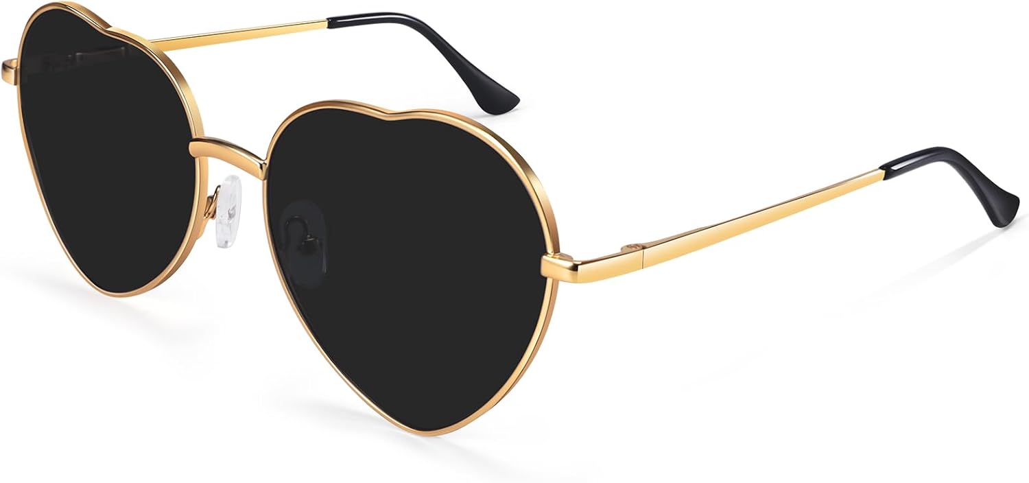 Dollger Heart Sunglasses Thin Metal Frame Lovely Heart Style for Women