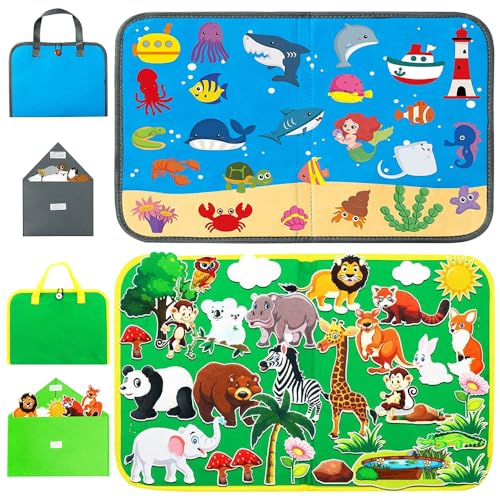 XPJBKC Fuzzy Felt Story Board Set 50 Pcs Zoo Sea Animals Felt Board Reusable Farm Animals Fuzzy Felt Ocean World Storytelling Set Interactive Foldable Storage Interactive Learning Play Kit Gift