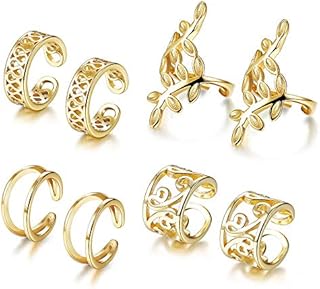 YADOCA 4 Pairs Ear Cuff Earrings for Women Men Clip on Earrings Set Fake Piercing Helix Ear Clip Non Pierced Cartilage Earrings Silver Gold
