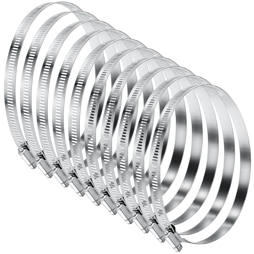 Lot de 10 colliers de serrage en acier inoxydable 304 - 118-140 mm - Colliers de serrage réglables pour sèche-linge - Pour voiture, industrie, piscine, raccordement et sécurisation des tuyaux