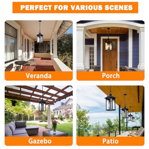 Image of JYZ Dusk to Dawn Outdoor Pendant Lighting, 16 Inch Large Exterior Hanging Lantern Light Fixture, Classic Black Outside Hanging Lamp for Porch Hallway Foyer Patio Gazebo