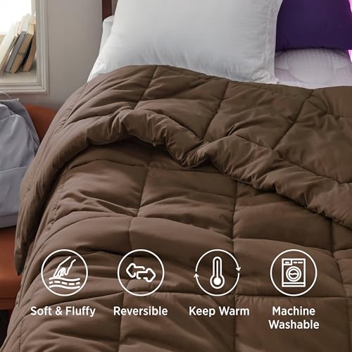 Image of Bedsure Comforter Duvet Insert - Quilted Comforters Twin Size, All Season Duvet, GentleSoft Down Alternative Bedding, with 8 Tabs, Gifts for Women /Men, Brown, Twin 88 x 68 Inches