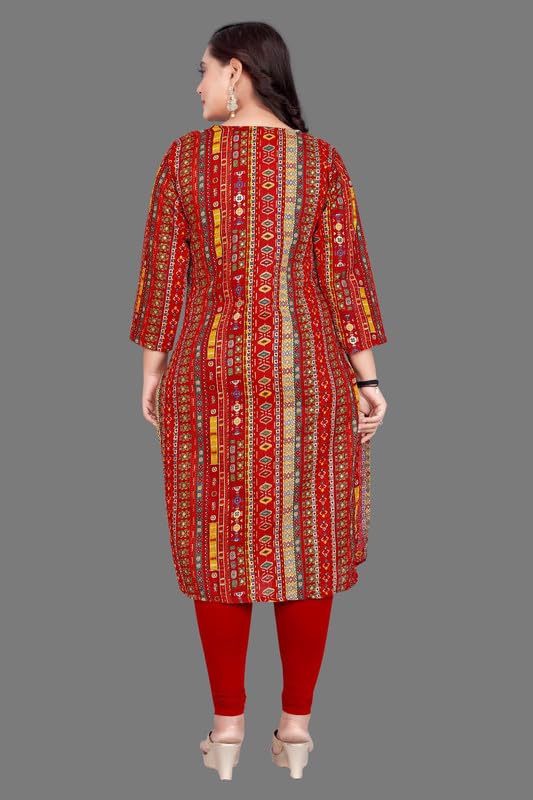 Image of Amthi Women's Cotton Blend Kurti with Foil Print - Red Printed Straight Kurta for Daily