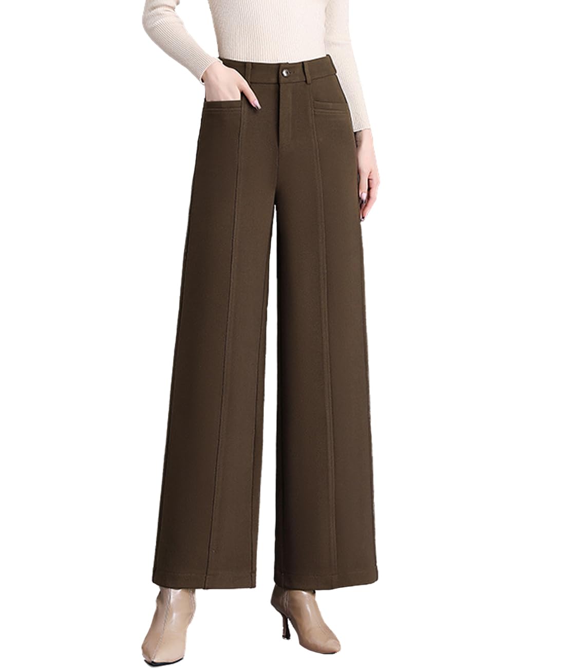 Femiserah Womens Fall Winter Straight Leg Culotte Wool Blend Pants Trousers