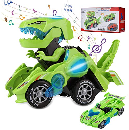 Sunnhan Transforming Toys, 2 in 1 Transforming Dinosaur LED Car Dinosaur Transform Car Toy Automatic Dinosaur Dino Transformer Toy Car Lamps for Kids,Toddlers ( Ages 3-12, Green)